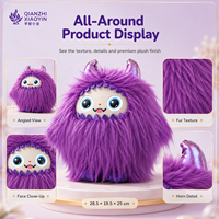 Peluche Monstre IA Fauve Fantastique à Longue Fourrure Violette, Cornes Doubles en Cristal, Clonage Vocal ChatGPT 50+ Langues, Mémoire, WiFi 2.4G