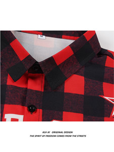 เสื้อเชิ้ตฮิปฮอปอเมริกันทรงหลวมสั่งตัดพิเศษสำหรับผู้ชาย สวมใส่สบายและมีสไตล์ พร้อมปกเสื้อพับลง ลายสก็อตทรงบ็อกซี่ - Product Image 3