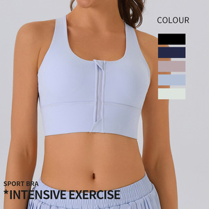 <span class=keywords><strong>Sujetador</strong></span> deportivo de alta intensidad con <span class=keywords><strong>cremallera</strong></span> frontal para mujer, de spandex/nailon, a prueba de golpes, con tirantes fijos, para entrenamiento físico y yoga. - Product Image 3