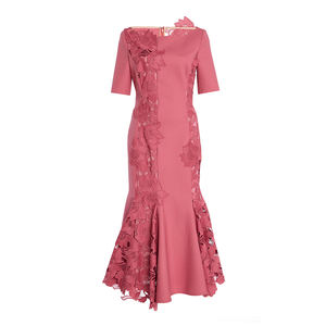 ZYHT 75111 Robe <span class=keywords><strong>d</strong></span>écontractée à manches courtes, longueur genou, queue de poisson, triangle, volants, dentelle guipure orchidée, dentelle florale - Product Image 2