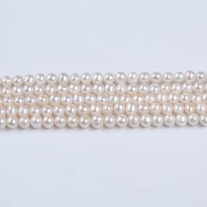 7.5mm White Oval Shape Natural Freshwater Pearl Wholesale Pearl String