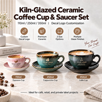 Ensemble de tasses à café en céramique empilables personnalisées Kingze 110ml 250ml 350ml Tasses et soucoupes élégantes en porcelaine