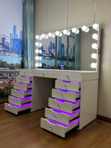 럭셔리 글래스 화장대, 침실 가구 및 욕실용 LED 조명 거울 수납 모던 벽걸이 메이크업 책상 - Product Image 5