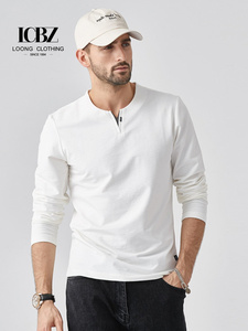 <span class=keywords><strong>Camiseta</strong></span> de Algodón Grueso de Alta Gama para Hombre, Primavera, Otoño e Invierno, Informal, <span class=keywords><strong>Interior</strong></span> Blanco, 200g, Sólida - Product Image 3
