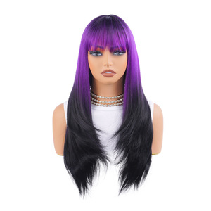 Parrucca Sintetica Lunga con Frangia Sfumata Viola/Nera, Effetto Snellente e Ringiovanente, per Cambiare l'Acconciatura, per Donne - Product Image 5