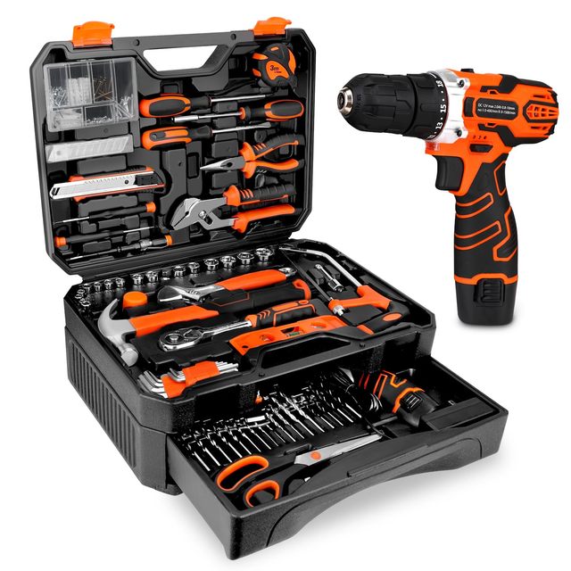 255 Piece 12V Cordless DrillDriver Tool Combo Kit Toolbox Drawer Power Tools Set for DIY Home Repair OEM Customizable Hard Case