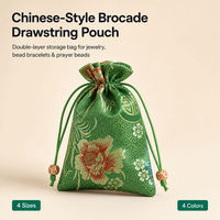 Pochette à bijoux en brocart chinois avec cordon de serrage, double couche, couleur unie, sac de rangement sécurisé pour cadeaux, 16 tailles et couleurs