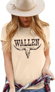 Western Vintage Bull Head HOWDY WALLEN RODEO Imprimé à manches courtes O Neck Tee Shirts Tops - Product Image 5