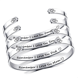 Go Party – Bracelet à manchette en acier inoxydable, bijoux de famille, lettre souvenir, je t'aime, <span class=keywords><strong>maman</strong></span>, <span class=keywords><strong>papa</strong></span>, fille, fils, Bracelets gravés - Product Image 6
