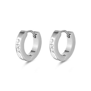 <b>Huggie</b> Earrings Round Zircon Stainless Steel For Men And Women Fashion Jewelry Black <b>Silver</b> Gold Color Available - Product Image 5