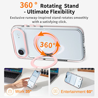 Coque tendance rose pour iPhone 17 Air avec protection 360° °   Étui de téléphone portable transparent magnétique avec charge sans fil, cadre d'objectif en métal rotatif