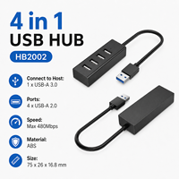 Adaptador Divisor Multipuerto USB 3.0 a USB 2.0 de 4 Puertos con Carcasa de ABS, Convertidor de Datos Portátil para PC, Laptop, Teclado y Ratón