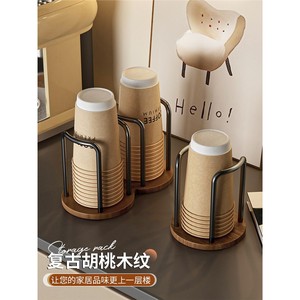 Dispensador de vasos desechables de madera de nogal de primera calidad, soporte redondo apilable para escritorio, para café, té, agua, vasos de papel, almacenamiento de bebidas - Product Image 5