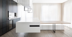 Mueble de Bar para Restaurante Blanco y Elegante con un Mueble <span class=keywords><strong>Colgante</strong></span> de Forma Única y una Mesa de Comedor Plegable - Product Image 4
