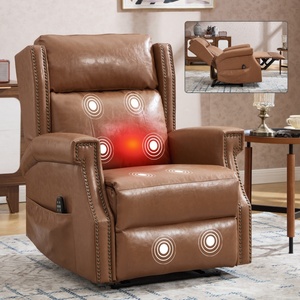 Manuel Durable 155 °   Fauteuil inclinable avec massage et chaleur, siège large de 22,2 pouces, montage facile, en similicuir ciré camel - Product Image 1