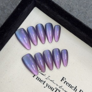 <span class=keywords><strong>Uñas</strong></span> Postizas Stiletto Hechas a Mano, Color Morado <span class=keywords><strong>Azul</strong></span> Camaleón, Efecto Ojo de Gato Aurora, Reutilizables, Venta al Por Mayor - Product Image 5