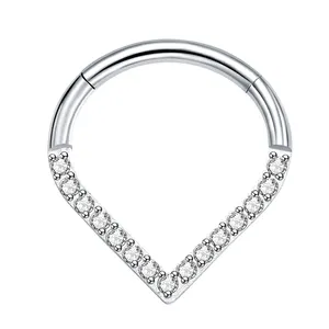 Eternal Metal 16G ASTM F136 Titanium Tear Drop Bentuk V Segmen Berengsel Clicker Piercing Perhiasan Tubuh