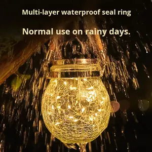 सौर ऊर्जा से संचालित आउटडोर वाटरप्रूफ आईपी 65 आंगन लटकाने वाले पेड़ के मेसन जार रंगीन रचनात्मक ग्लास बॉल लाइट बटन - Product Image 3