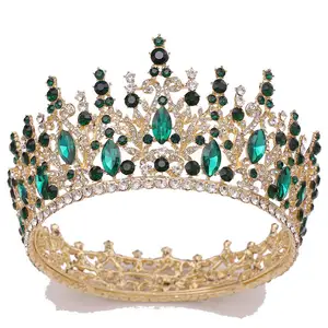 Crown QS Baroque High Quality Rhinestone Round Wedding Crown Tiara Accessories Royal Party Beauty Pageant Bridal Crown