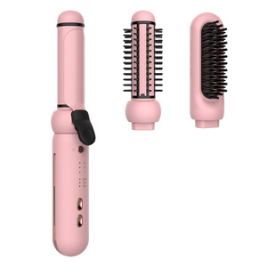 Styler capillaire sans fil 3-en-1 rose rechargeable, fer à boucler et peigne lissant avec têtes interchangeables pour cheveux secs - Product Image 3