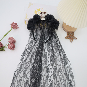 DAMAI Day of the Dead Headpieces Halloween Veil <b>Headband</b> With Horrible Skull for Women Girls Halloween Hair Hoops - Product Image 2