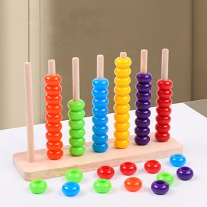 Jeu <span class=keywords><strong>de</strong></span> tri et d'empilage coloré avec perles, anneaux en bois, perles à compter, <span class=keywords><strong>boulier</strong></span> en bois, jouet mathématique pour le tri et l'association des couleurs - Product Image 1