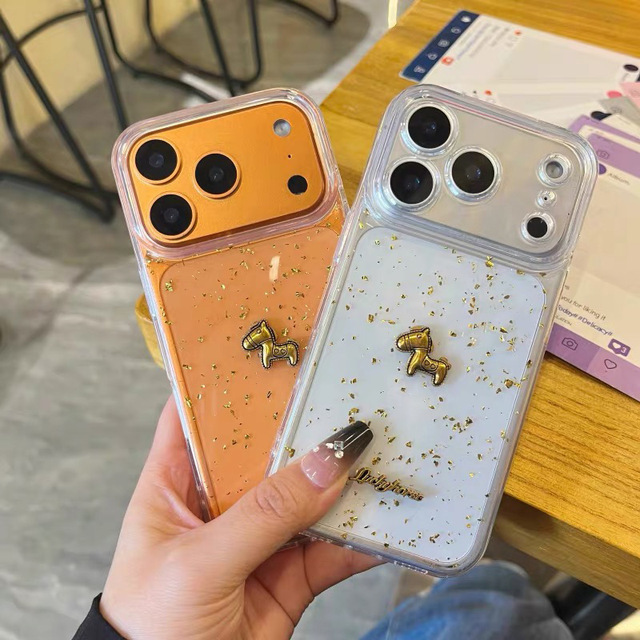 New Year Epoxy Resin Gold Foil 3D Rich Horse Instant Wealth Transparent Soft Phone Shell for Iphone17 16 15 14 Full Series