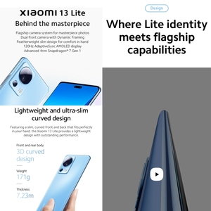 Teléfono inteligente <span class=keywords><strong>Xiaomi</strong></span> <span class=keywords><strong>13</strong></span> <span class=keywords><strong>Lite</strong></span> <span class=keywords><strong>5G</strong></span> versión global 8GB + <span class=keywords><strong>256GB</strong></span> cámara trasera de 50MP 7 Gen 1 120Hz pantalla AMOLED teléfono móvil con carga de 67W - Product Image 2