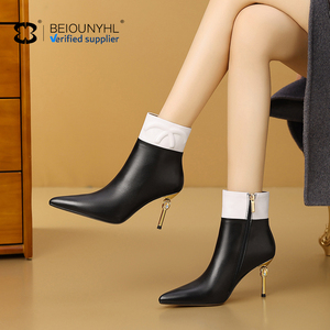 Trắng Cộng Với Phụ Nữ Màu Đen Mùa Đông Phụ Nữ Giày Dây Kéo Cao Gót Da Chính Hãng Mắt Cá Chân Khởi Động Chất Lượng Cao Sexy Booties - Product Image 1