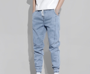 Summer Hong Kong Style Men's Retro Boot Style Mid Waist <strong>Denim</strong> Loose <strong>Jogging</strong> Nine Point Trend Thin Men's Jeans - Product Image 5