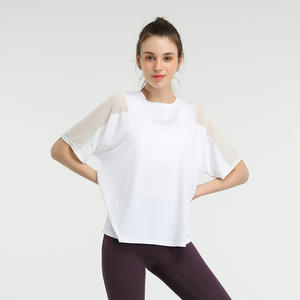 Aoyema, Camiseta deportiva para <span class=keywords><strong>mujer</strong></span>, ropa <span class=keywords><strong>de</strong></span> Yoga <span class=keywords><strong>de</strong></span> malla <span class=keywords><strong>de</strong></span> secado rápido, blusas holgadas para correr <span class=keywords><strong>de</strong></span> talla grande, cortas, transpirables, sostenibles - Product Image 4