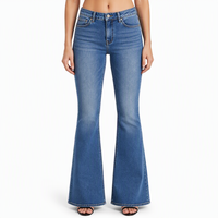 Pantalon évasé en denim stretch de coton personnalisé pour femme – Confort flexible, durable, délavage vintage, taille haute, coupe slim, style urbain polyvalent, idéal pour les festivals