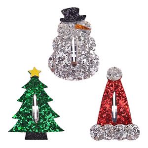 Barrettes pour cheveux de Noël pour enfants, chapeau de bonhomme de neige d'Halloween, pince à cheveux, clips à paillettes - Product Image 6