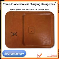 Nouveau Plateau de Recharge Sans Fil 3-en-1 15W, Boîte de Rangement à Motif Cuir, Organisateur de Bureau, Vente en Gros, Cadeau d'Anniversaire YS-21 Fabriqué [Origine]