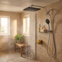 Pommeau de douche combiné effet pluie haute pression 11,8 pouces avec douchette à main et bras d'extension de 15 pouces pour salle de bain principale usage quotidien