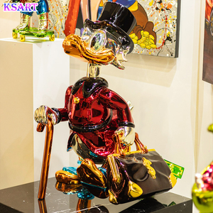 Scultura di Donald Duck Millionaire Elettroplaccata in Fibra di Vetro, Decorazione per Galleria, Artigianato in Resina a Tema Cartoni Animati - Product Image 1