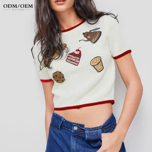 Factory Custom <b>Women</b> Sweater Knit <b>Short</b> <b>Sleeve</b> T-<b>shirt</b> <b>Women's</b> Summer <b>White</b> O- Neck Thin <b>Women</b> Knit Tops - Product Image 1