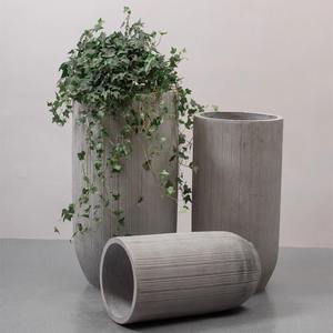 <span class=keywords><strong>Maceta</strong></span> Alta <span class=keywords><strong>Redonda</strong></span> de Cemento con Grano Vertical para Interiores y Exteriores, <span class=keywords><strong>Maceta</strong></span> de Magnesio para Paisajismo - Product Image 4