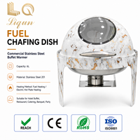 Chauffe-plat de buffet LQ Hydraulic Visual 6L en marbre blanc avec couvercle en verre épaissi en acier inoxydable pour salle à manger, mariage, hôtel, banquet, vente en gros