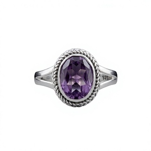Bague de fiançailles classique en argent sterling avec pierre précieuse en quartz améthyste pour femmes - Product Image 1