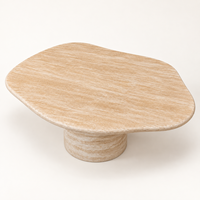 MEUBLES JIAMEIJIA |   Table basse ronde effet travertin avec piétement cylindrique