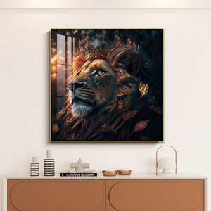 Décoration murale moderne pour salon, fond de canapé <span class=keywords><strong>TV</strong></span>, animaux, vente en gros, peinture personnalisée en porcelaine cristalline, lion, fresques LED pour chambre à coucher - Product Image 2