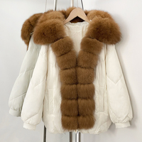 OFTBUY blanc canard doudoune dames hiver femmes court bouffant manteau femme réel renard col de fourrure lâche Vintage Parka vêtements d'extérieur