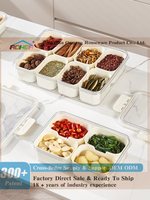 Shangjie – Plateau de service et contenants de rangement transparents en PP, sans BPA, à 4 ou 8 compartiments, hermétiques, pour collations, sucre, sel, épices piquantes