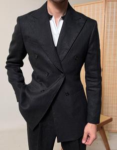 Tute 100% in lino da uomo <span class=keywords><strong>doppiopetto</strong></span> da sposa da sposo pantaloni abiti formali da uomo con risvolto a punta abbigliamento <span class=keywords><strong>estivo</strong></span> - Product Image 4