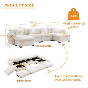 Sofá Modular en Forma de U de Terciopelo Suave al Por Mayor, Color Blanco, con Almacenamiento para Proyectos de Apartamentos - Product Image 2