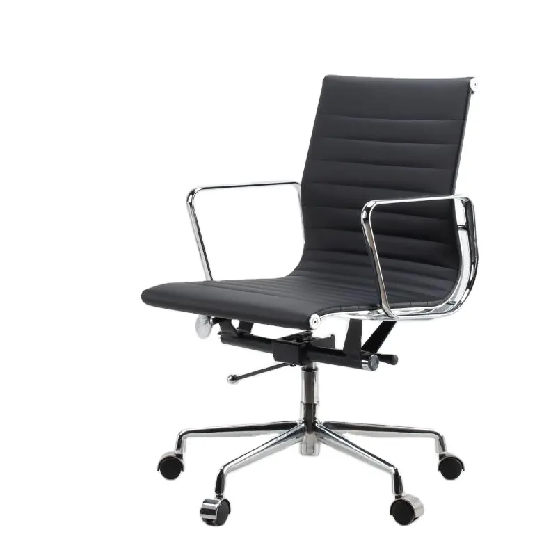 middle back aluminum chromed   leather meeting   conference chair