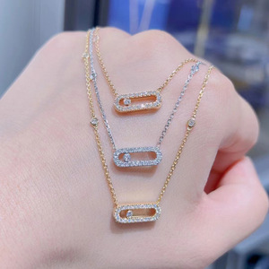 Collier en acier inoxydable or blanc avec diamant unique, serti pavé complet, pendentif diamant coulissant, chaîne de clavicule exquise - Product Image 2