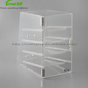 Vitrine de pâtisserie en acrylique poli étanche Vino avec portes frontales, choix de 4 plateaux, présentoir de boulangerie à 4 faces, modèle Vn20220325-5 - Product Image 5