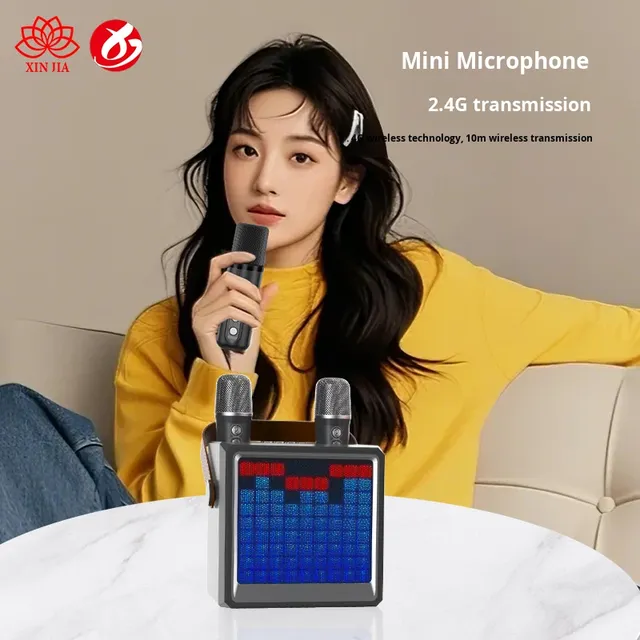 Singing Karaoke Speaker Microphone 10W RGB LED Battery Powered for Wireless Kids' Home Family KTV System